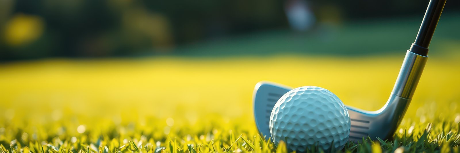 Golf ball positioned on grass ready for swing in a sunny outdoor setting
